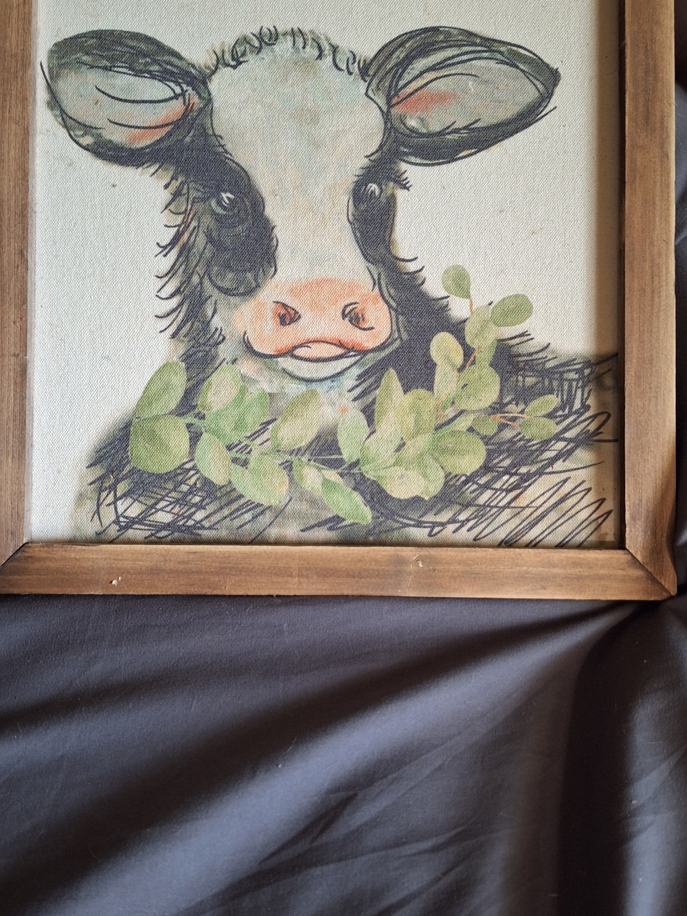 Framed Cow Canvas Wall Art in Black, White & Green